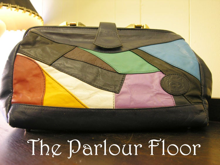 Retro 1980s Multi-Colored Leather Patchwork Doctors' Styled Handbag