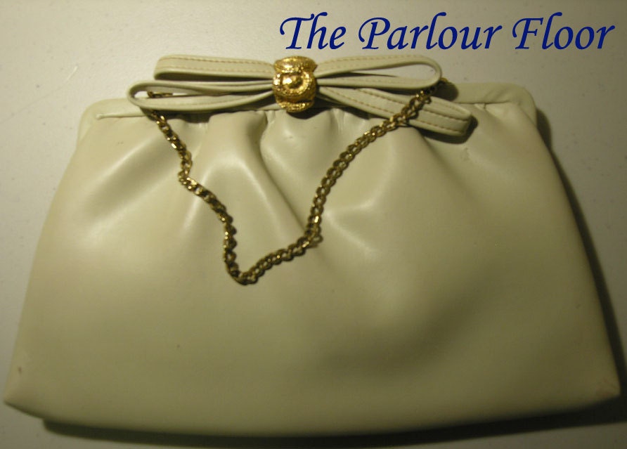 Dainty Vintage Taupe Clutch Purse with Chain Strap