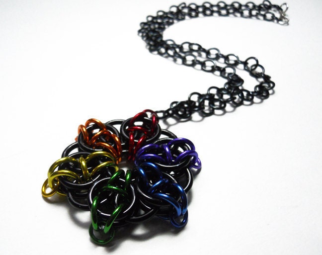 Gay Pride necklace, Gothic, Rainbow and black, Chainmaille, Celtic Visions star