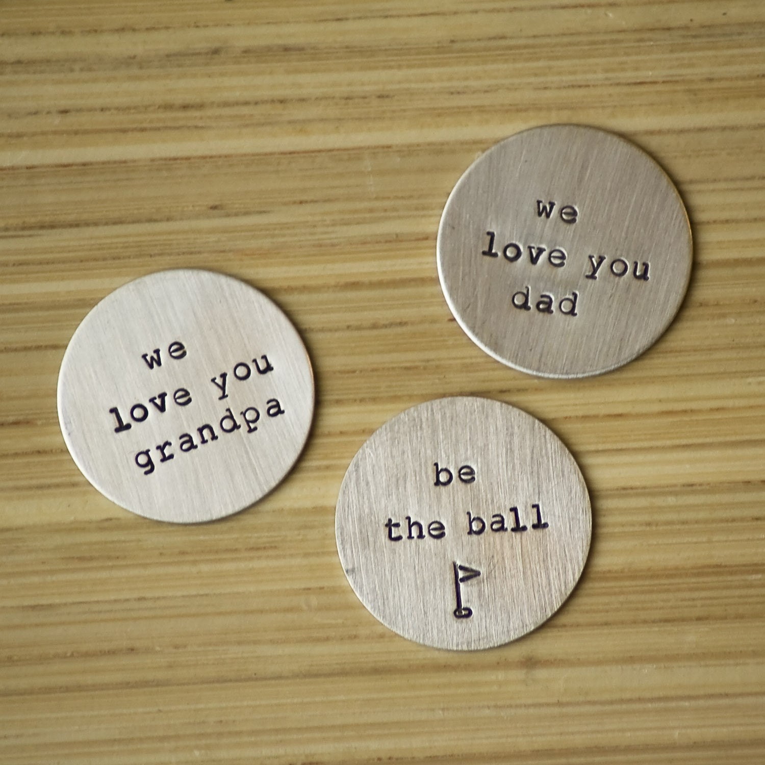 Set of THREE Golf Markers - sterling silver hand stamped by Tag Youre It Jewelry on Etsy