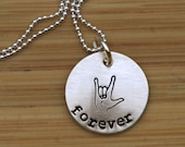 Sterling silver hand stamped ASL I Love You Forever necklace by Tag You're It Jewelry on Etsy