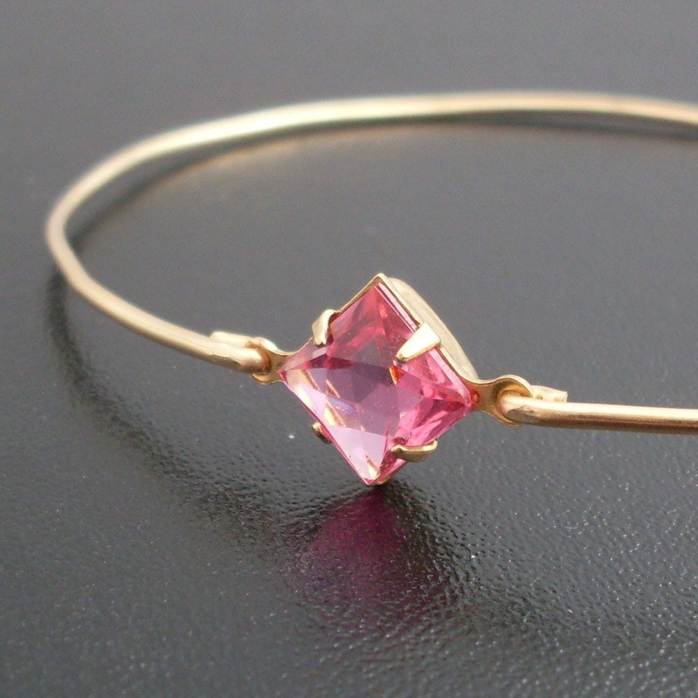 Bangle Bracelet Julia - Gold Tone, Pink Rhinestone