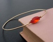 Orange Rhinestone Bangle Bracelet Corinna  - Gold Tone, Burnt Orange Bracelet, Orange Rhinestone Bracelet, Orange Rhinestone Jewelry