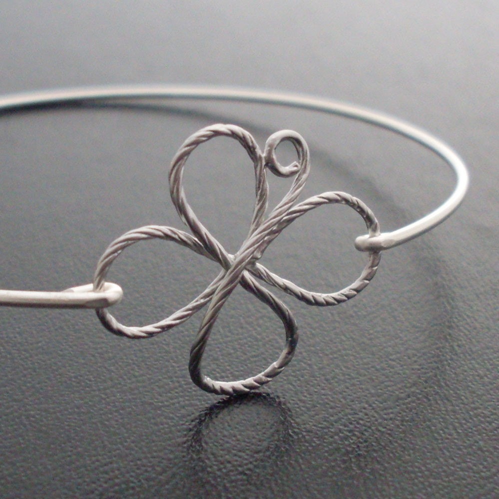 Four Leaf Clover Jewelry, Silver Charm Bangle Bracelet
