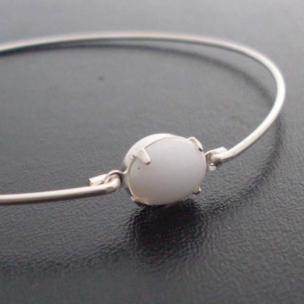 Bangle Bracelet Jelena - Silver, White Stone