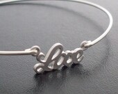 Silver Love Bracelet - All I Need is LOVE Bangle Bracelet - Silver Bridesmaids Bracelet, Silver Bridesmaid Jewelry Sets
