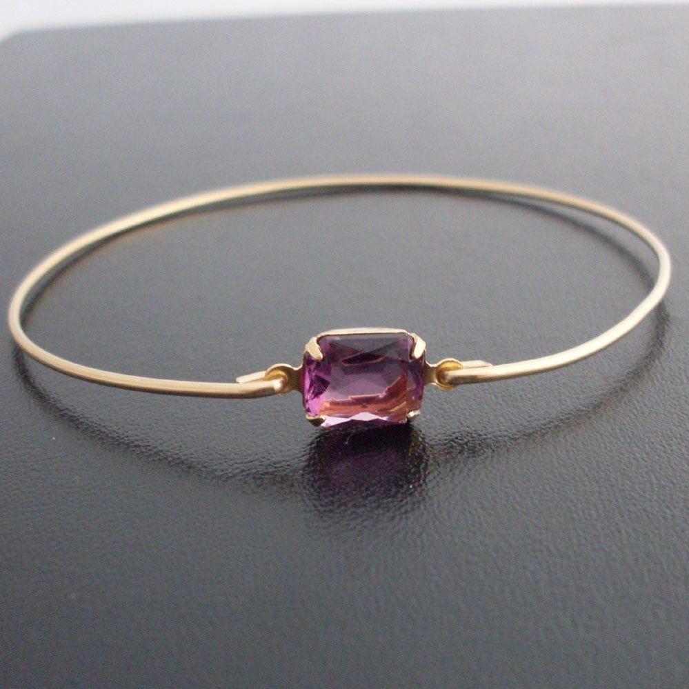 Purple Bangle Bracelet, Christa - Gold and Purple Bracelet, Amethyst Rhinestone, Gold and Purple Jewelry, Purple and Gold Bangle Bracelet