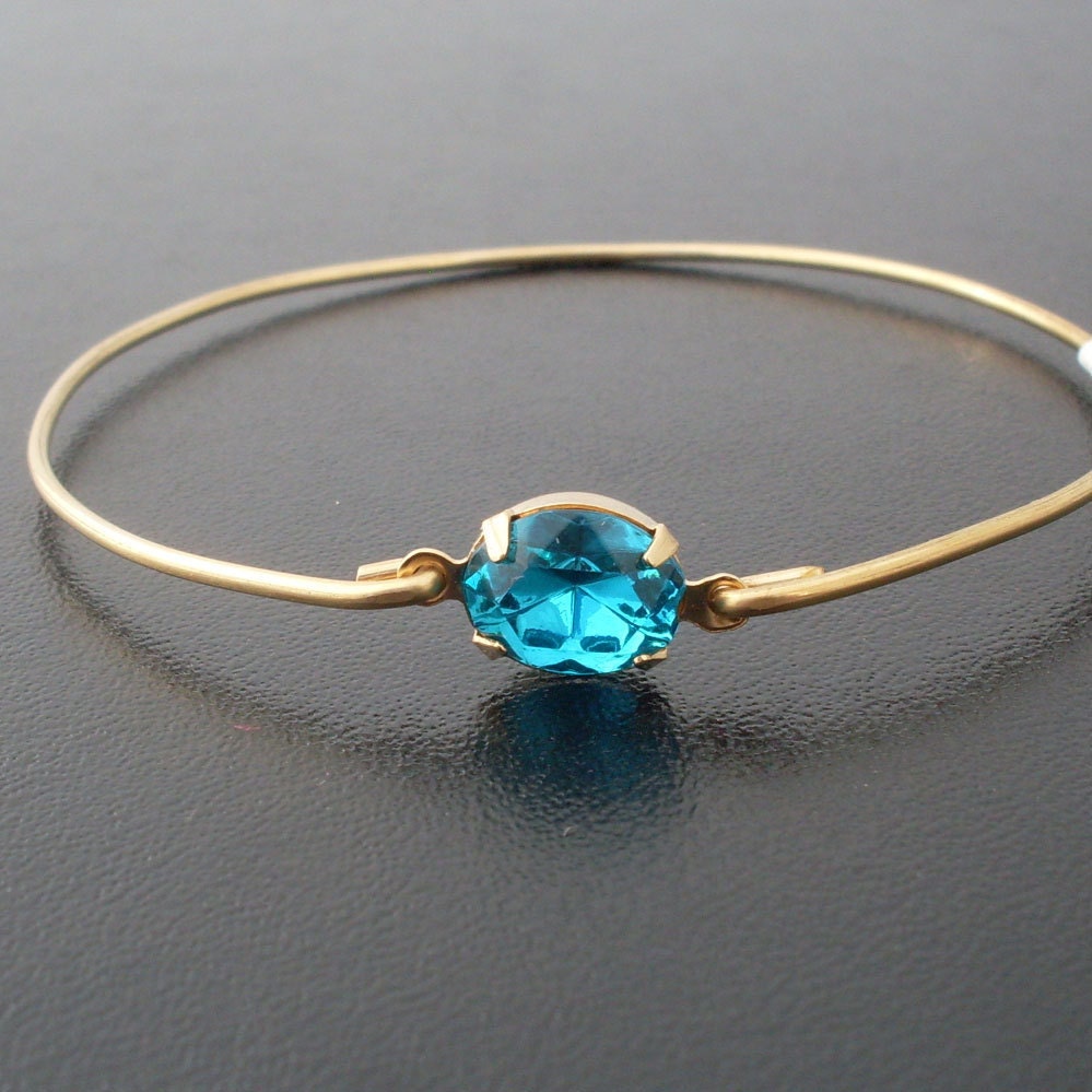 Bangle Bracelet Agata - Gold, Blue Rhinestone