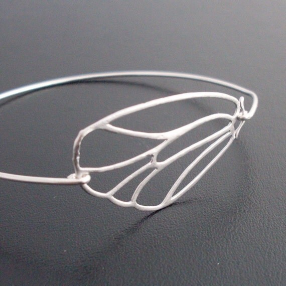Butterfly Wing Bracelet, Silver, Modern Bangle Bracelet, Butterfly Wedding Jewelry, Elegant, Delicate Bangle Bracelet, Butterfly Wings Theme