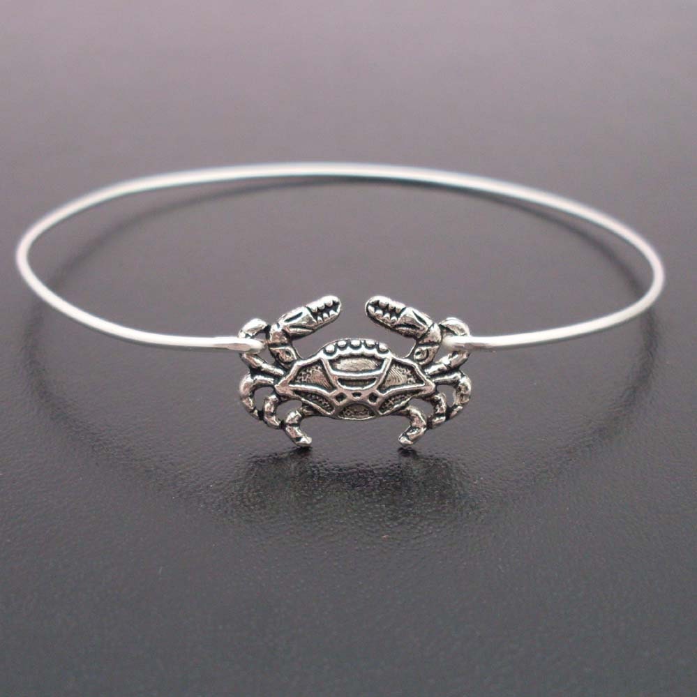Little Crab Bracelet, Beach Jewelry, Silver Crab Bangle, Beach Bangle, Beach Bracelet, Cute Crab Jewelry, Cancer Zodiac Sign, Zodiac Jewelry