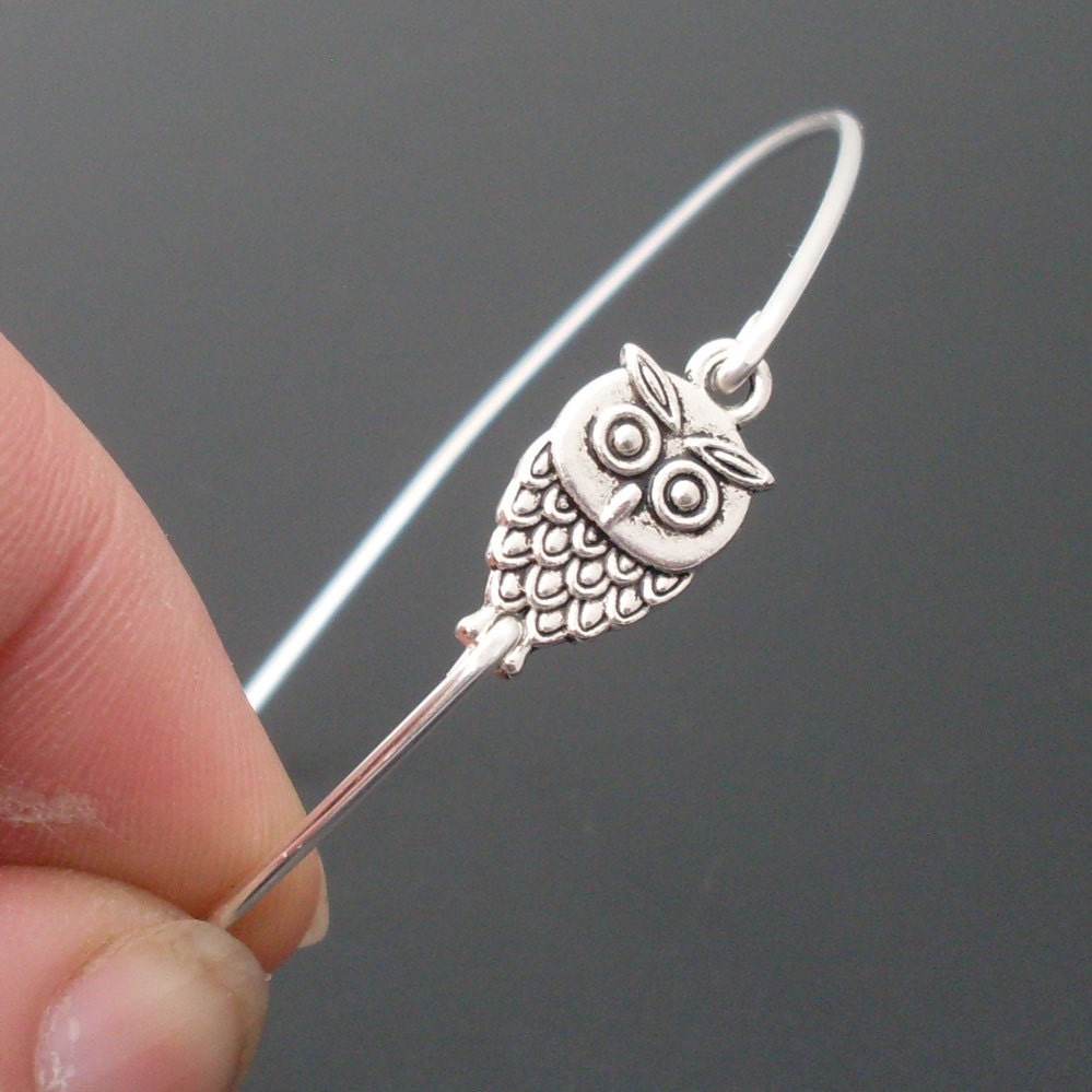 Little Owl Bracelet, Cute Owl Jewelry, Fashion, Owl Bangle Bracelet, Owl Charm Bracelet, Thin, Dainty Bracelet, Tiny, Silver Owl Bracelet