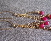 Ruby and gold wire wrapped dangle earrings, Bollywood