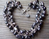 Peacock pearl and sterling silver bracelet