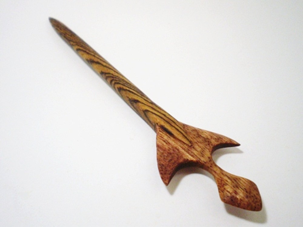 Wooden Hair Stick - Hair Spear - Huracan- Bocote and Satinwood - No 47