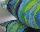 Ocean Blue Greens Tropical Vintage Barkcloth Handmade Pillow Nautical Coastal Decor