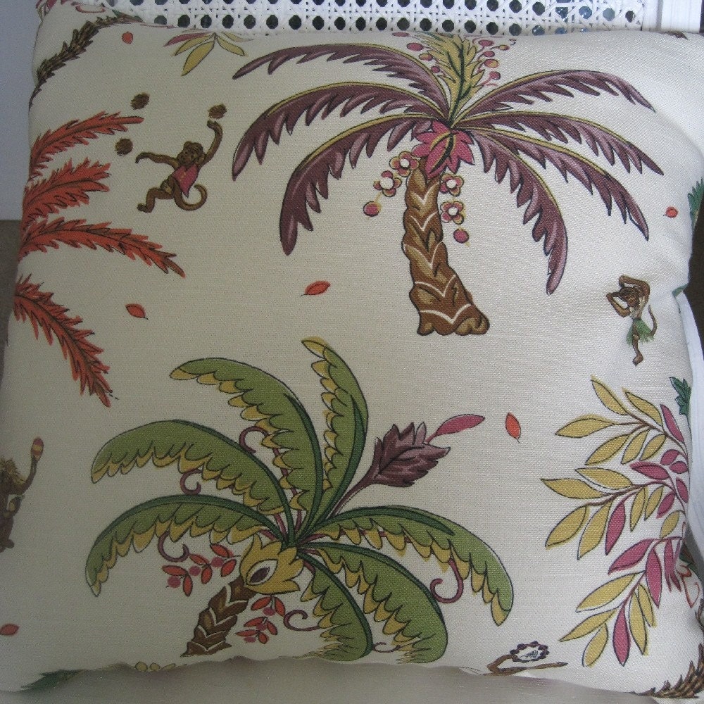 Tropical Pizzazz Handmade Pillow Linen Kaufman Palm Boogie