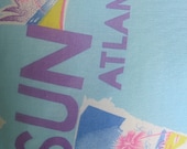 Beachy Blue Coastal Colors Tropical Decor Handmade Pillow Vintage 80's Print Faux Down