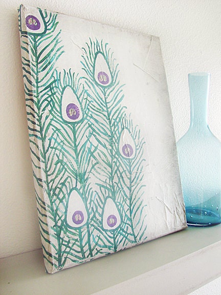 Distressed Peacock Feathers on Canvas - optional sizing