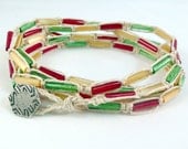 Rasta Wrap Bracelet - Red Green Yellow Glass, Natural Hemp Bracelet, Jamaica Theme