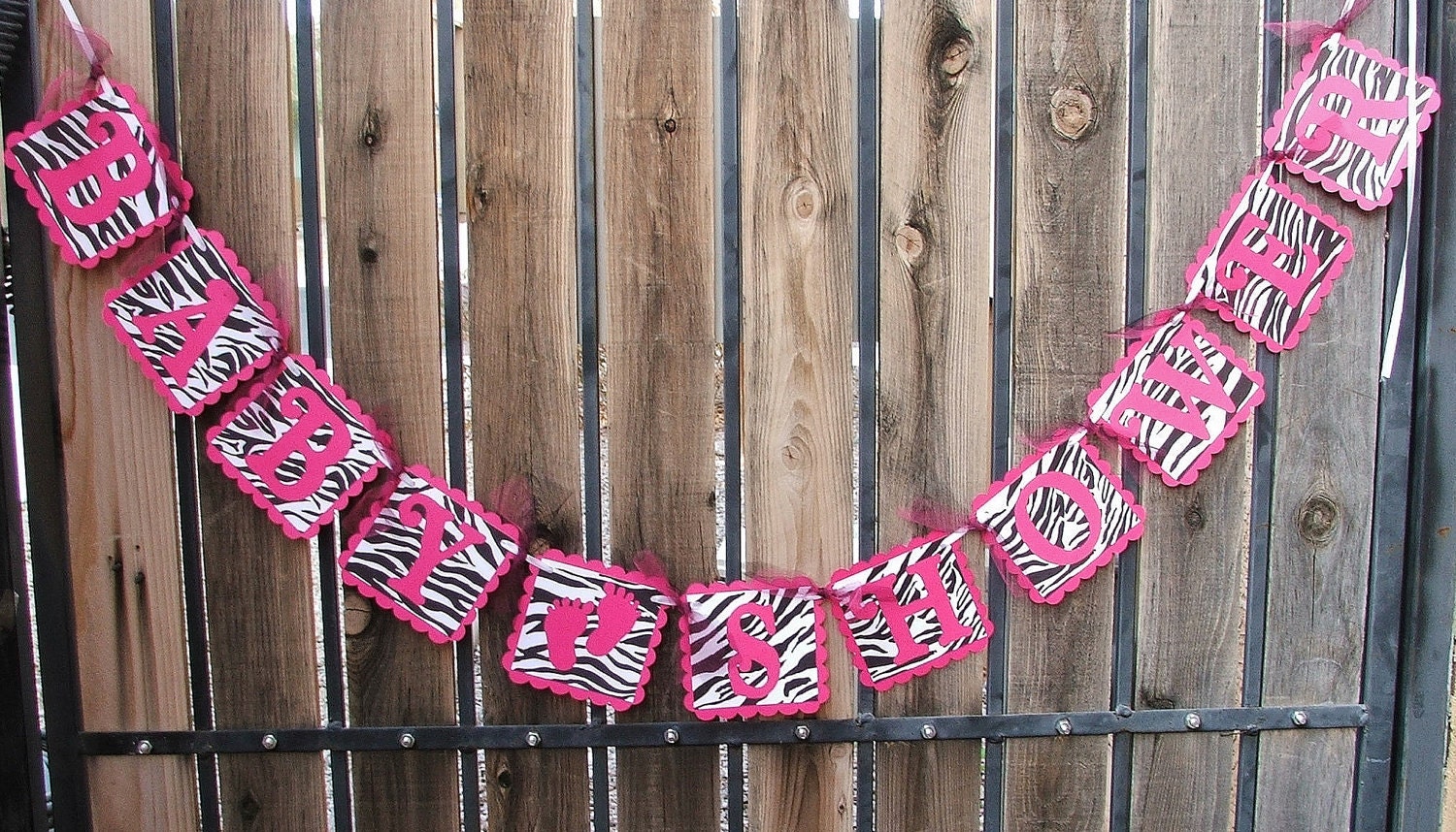 BABY SHOWER - Hot Pink & Zebra Banner with Footprints
