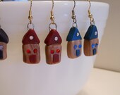 Jeweled Dangle House Pierced Earrings in Red