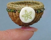 Miniature Green Fairy Basket from acorn cap - OOAK - IGMA - 12th scale