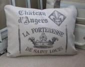 Chateaux D'Angers french feedsack style pillow cover 12"x16"