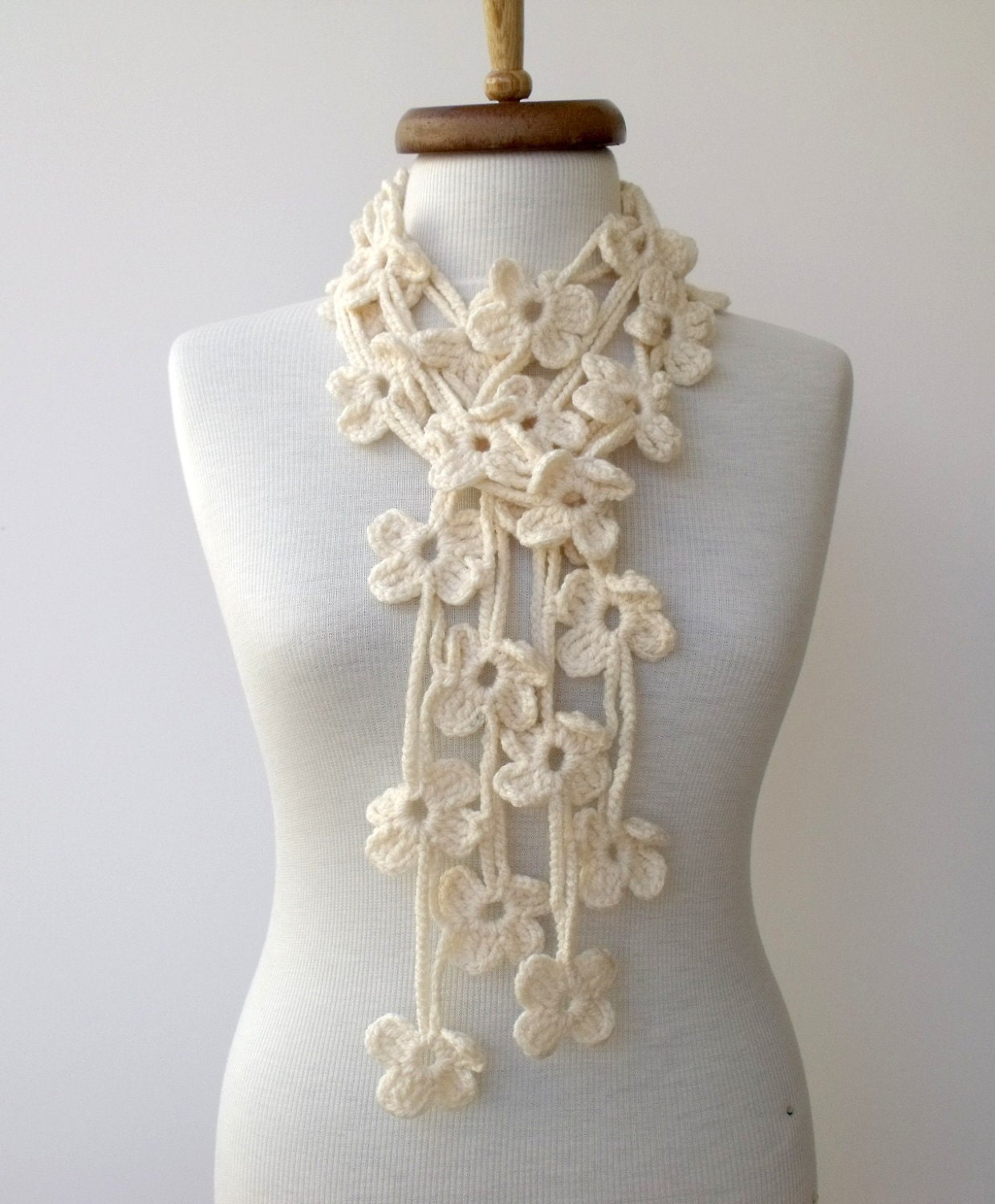 SUMMER SALE...Cream Double Bloom Scarf-Ready for shipping