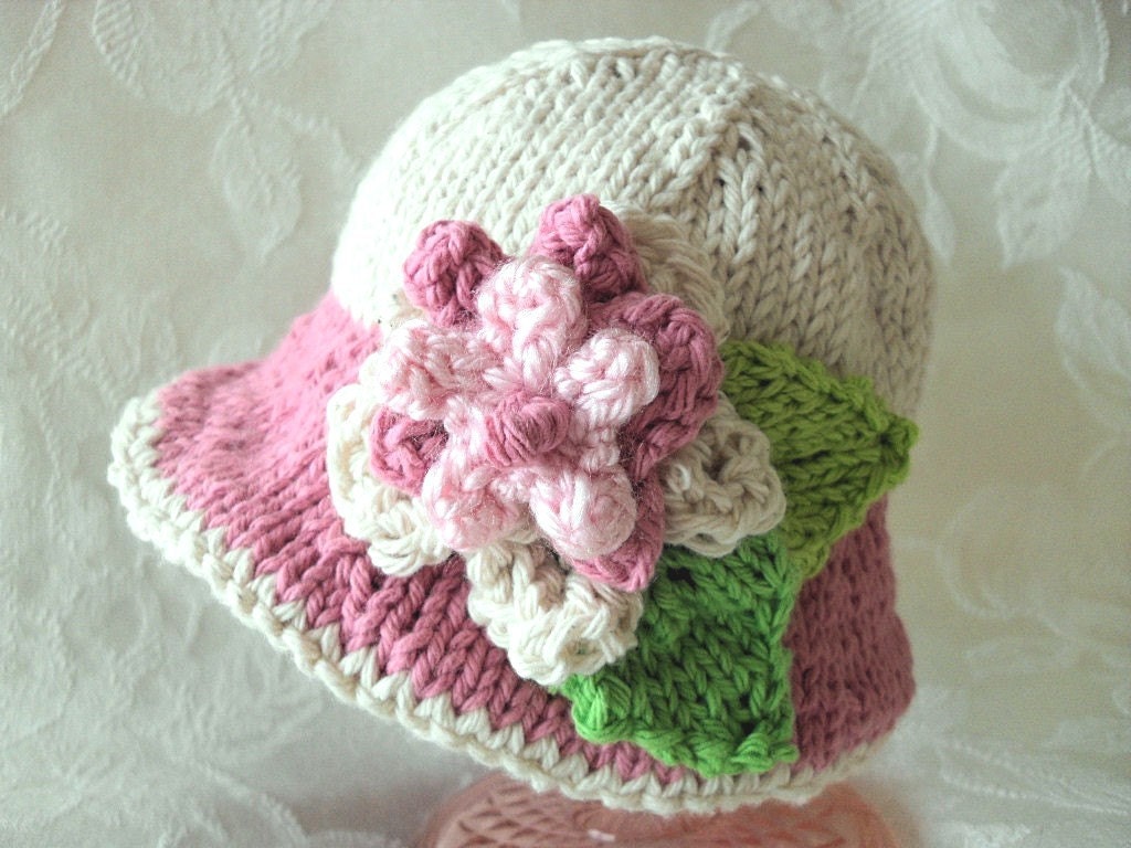 Hand  Knitted Baby Hat - Brimmed Baby Hat -Knitted All Weather Baby Hat -Cotton Knitted Baby Hat-Children Clothing-THINK PINK