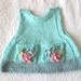 Hand Knitted Cotton Baby Girl Dress, Smock, Pinafore in Pastel Teal and Turquoise with Flower Embellishments-Children Clothing