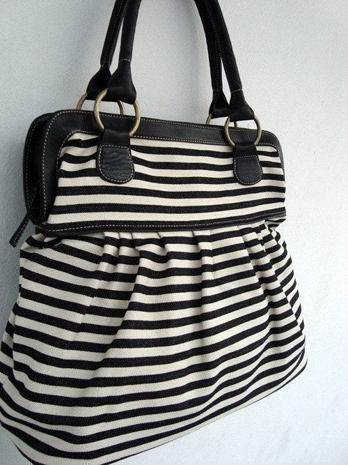 Handbag, Diaper bag,  Women bag, Travel bag, Black white denim