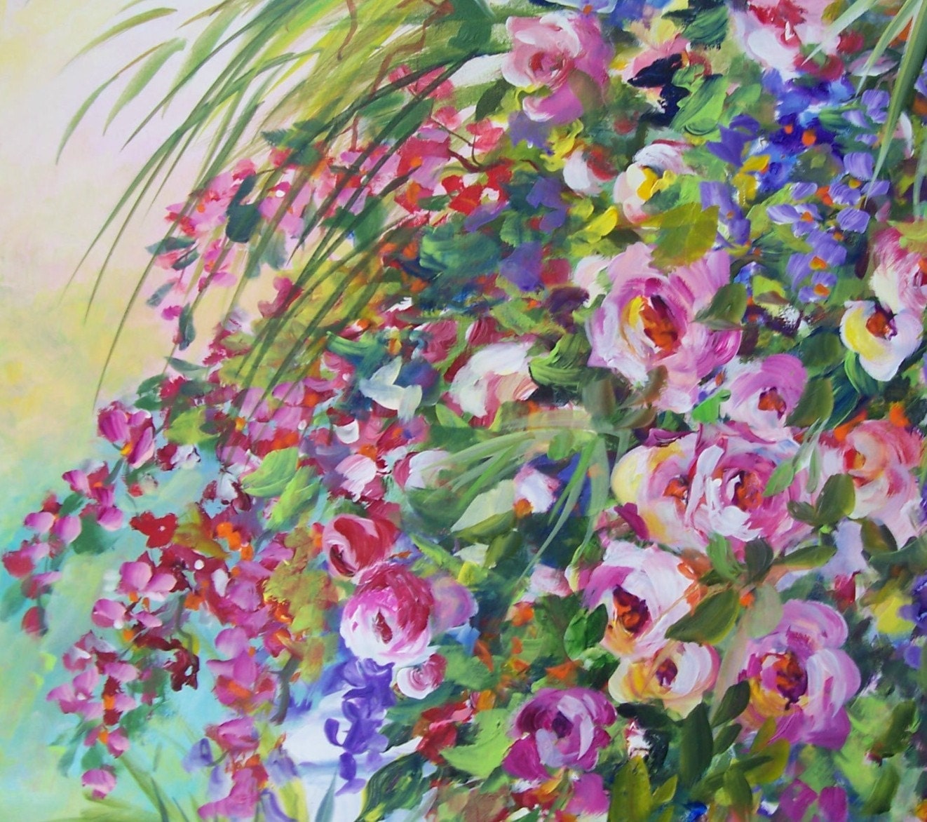 ROSEFALL, 40 x30 original floral painting on a wrap around canvas, NO FRAMING needed...