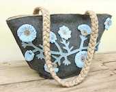 Sky Blue Flower Bag - Felt and Crochet - StarBags
