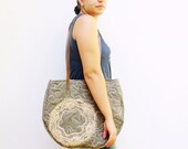 Nostalgia Large Bag - Linen, Quilted, Vintage Doily, Leather