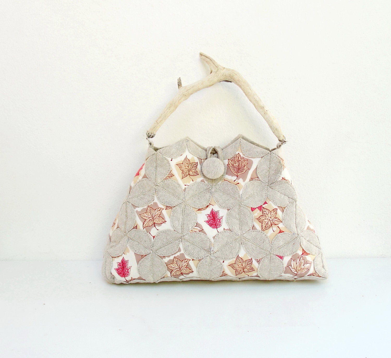 A Walk in the Woods Bag - Window Quilting and Orinuno with Vintage Linen and Driftwood - StarBags
