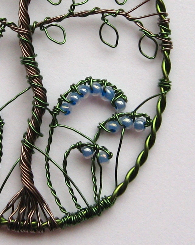 Bluebell Wood wire wrapped and beaded tree pendant