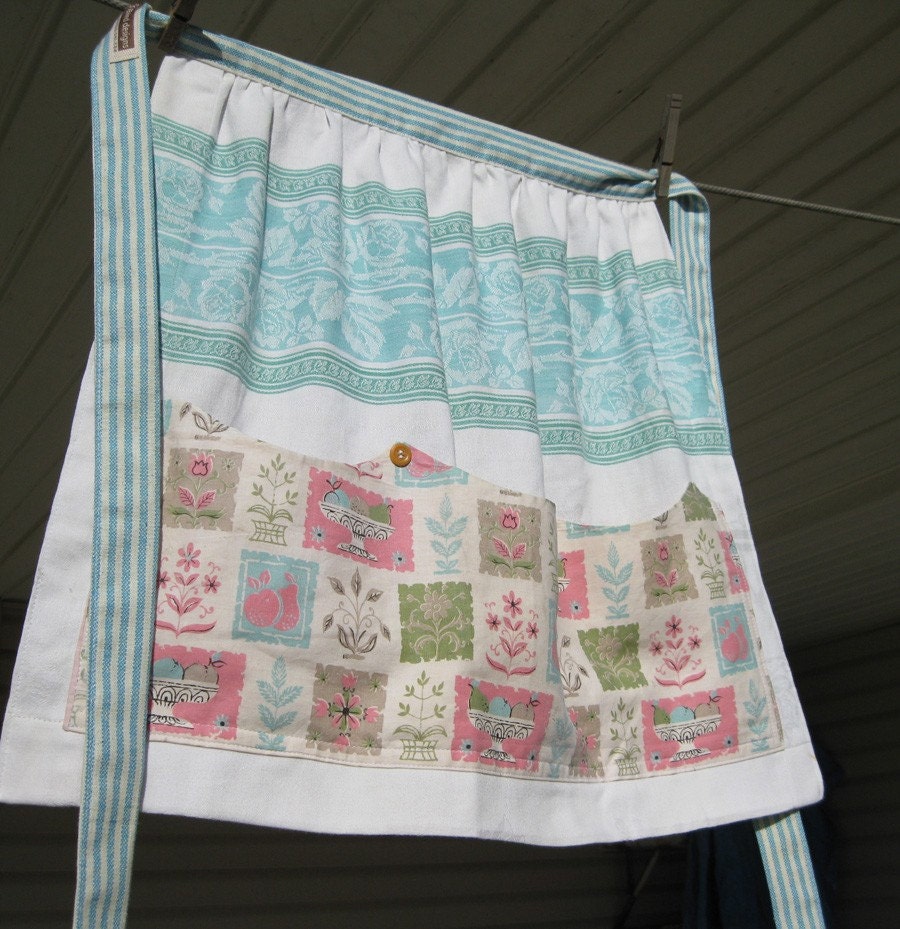 Upcycled Apron in 1950s Fabrics--Free US Shipping