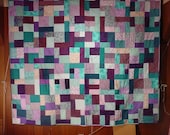 Queen Size Bed Quilt  / Double size quilt Purple and Teal Quilt  91