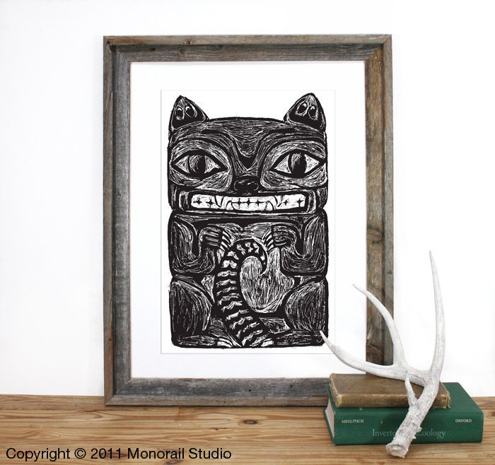 Native American Possum Totem Pole Print 12 x 19 in Pick your color