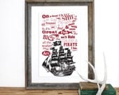 I Be A Pirate Rhyme Verse Screenprint 12 x 19 in Pick your color