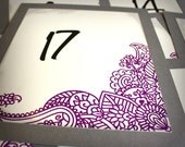 Purple Mehndi Table Numbers Wedding Indian Eastern Tattoo Custom Wedding Sign Gray Ivory