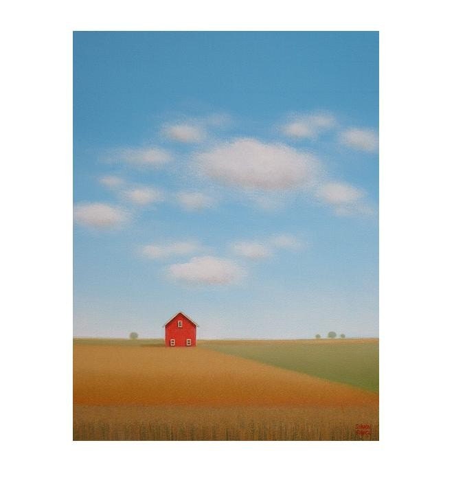 FARM PRINT Old Red Barn PRINT Landscape Barn Art from an original painting Country Print sky Art Gift