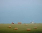 Farm Art PRINT Bales Old Farm House Style Barn Country  8 x 10"  from an Original Painting Farmstead Barn Print Farm Gift Art Gift