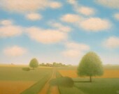PRINT Farm Country Art 8 x 10 or 9 x 11 Print Rural Landscape Art of an Original Painting blue gold green clouds Art Gift