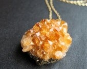 Gold Shine - Citrine Quartz geode dipped in 22K gold on a 14K gold chain.