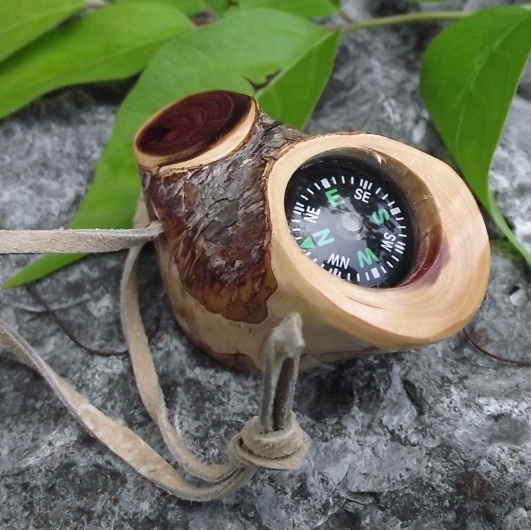 Wood Compass - Handmade from a Rustic Cedar Wood Tree Branch - Pocket Survival for Hiking, Camping, Outdoor, Gift for Nature Lover, Ornament