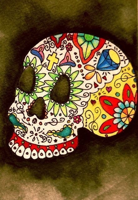 PRINT of Original Sugar Skull II Watercolor Painting