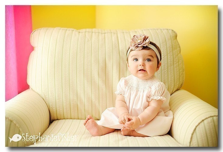Lavender with Silver Hues Flower Headband with Large Fashion Button Pearl and Rhinestone Center on White Black or Cream Nylon
