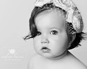 Vintage Raw Silk Triple Rosette, Girl Headband with Swarvoski Crystal Accents and French Tulle ALL Sizes Many Colors.. THE AUDREY