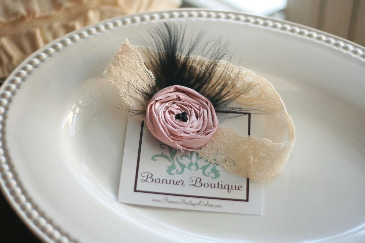 Vintage Silk Handmade Rosette with Feathers and Swarvoski and Crystal Accents  ALL SIZES available